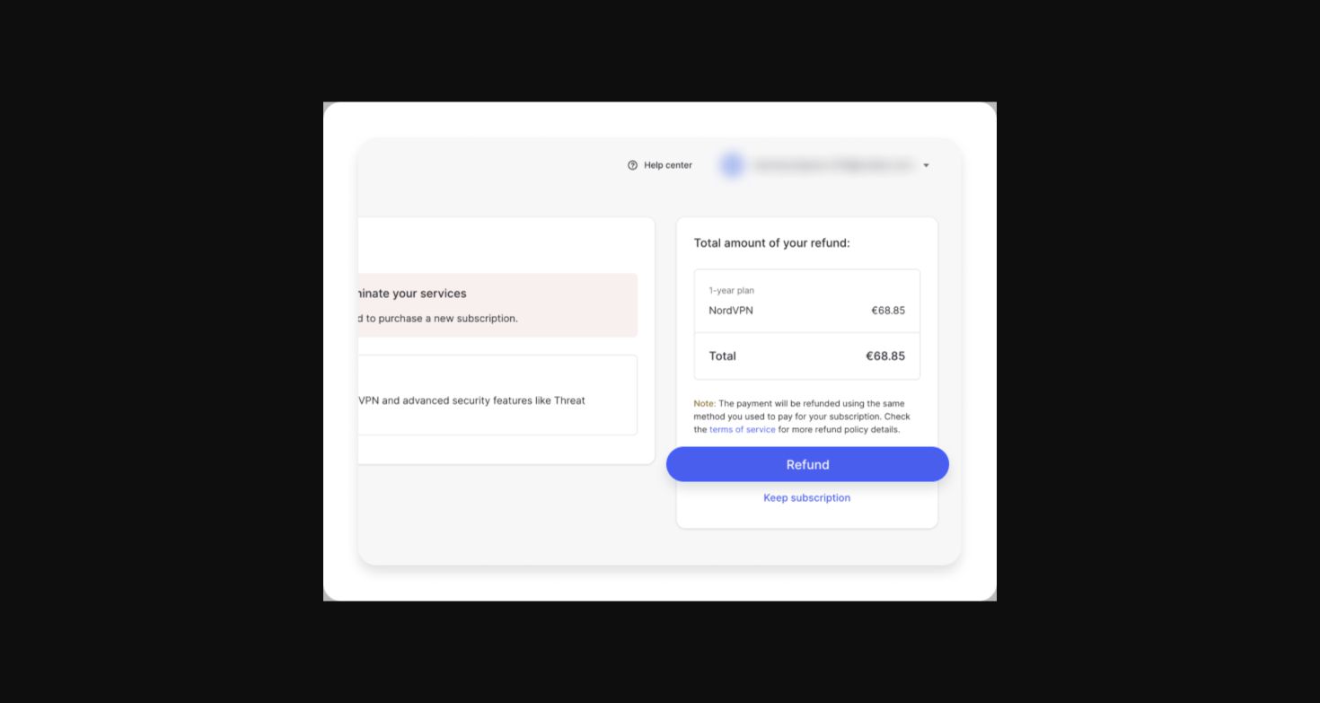 NordVPN-Hilfebild mit einem Beispielbetrag von 68,85 Euro. Mein zuvor genannter Testbetrag betrug 19,99 Euro.